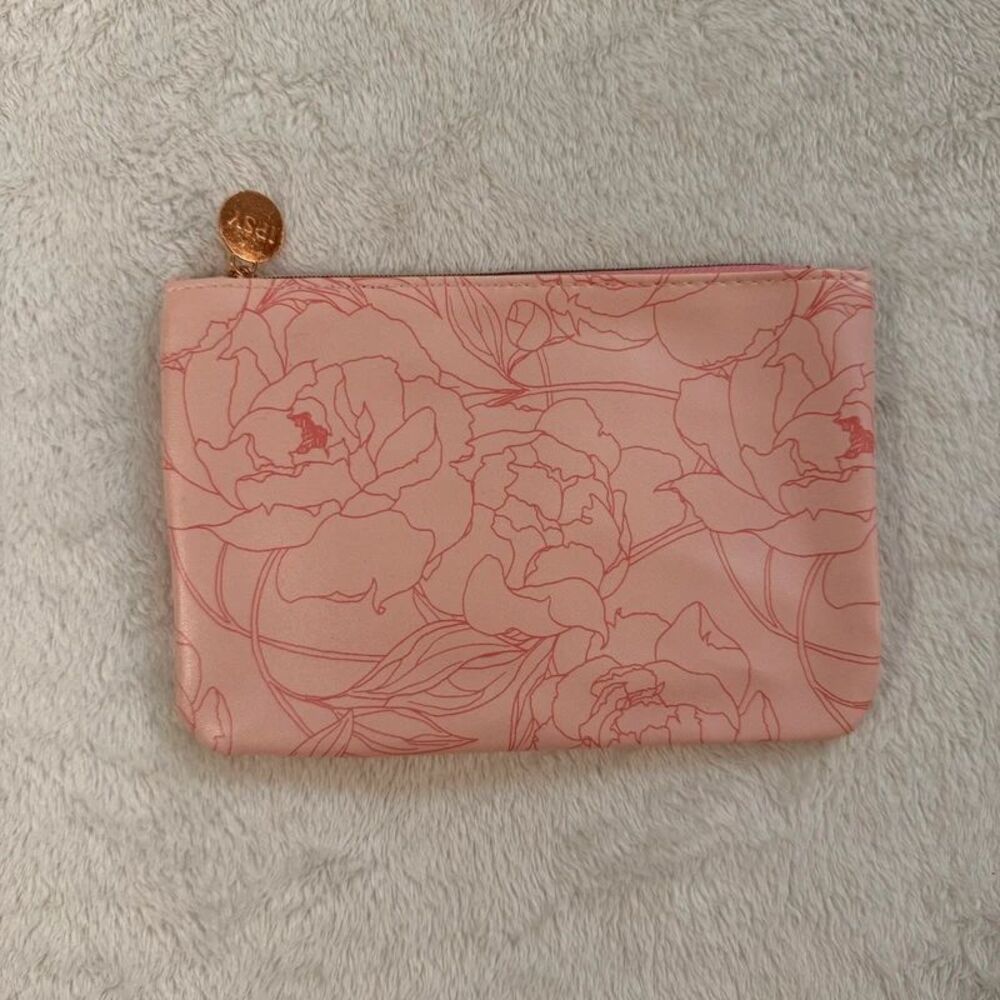 peony flower outline print mini makeup cosmetics bag